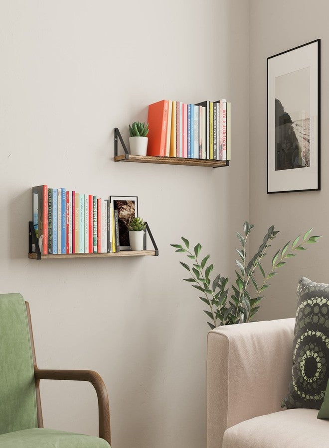 والنيتشر أرفف عائمة من Wallniture Ponza لتزيين جدران غرفة المعيشة، أرفف كتب خشبية جدارية مقاس 24 بوصة، رف تخزين أقراص DVD، ديكور غرفة النوم والحمام، لون طبيعي محروق، طقم من قطعتين - Image 3