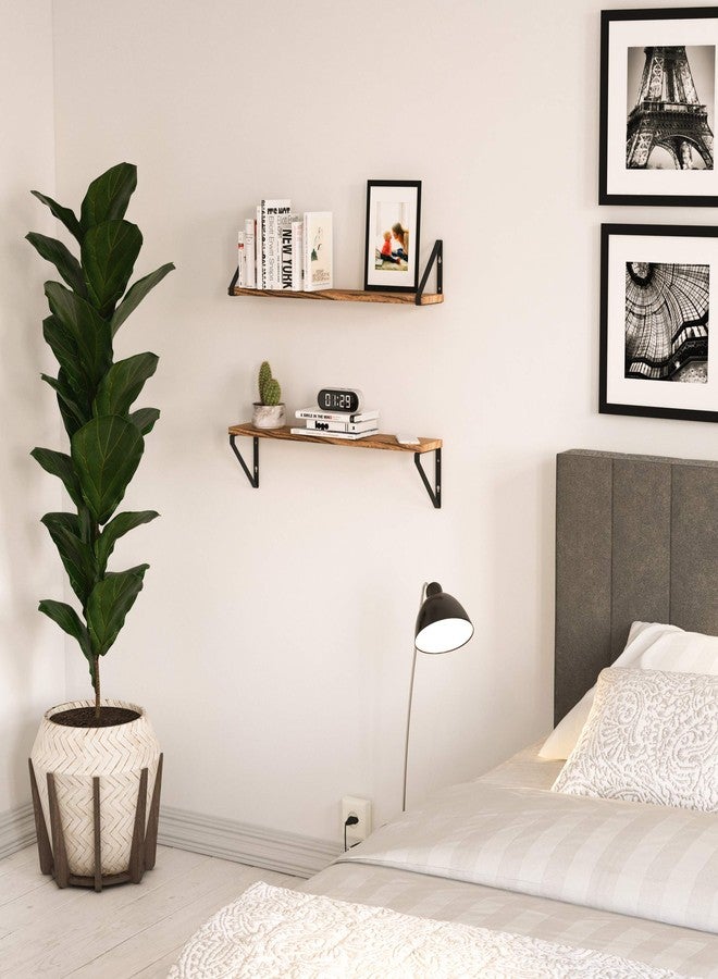 والنيتشر أرفف عائمة من Wallniture Ponza لتزيين جدران غرفة المعيشة، أرفف كتب خشبية جدارية مقاس 24 بوصة، رف تخزين أقراص DVD، ديكور غرفة النوم والحمام، لون طبيعي محروق، طقم من قطعتين - Image 4