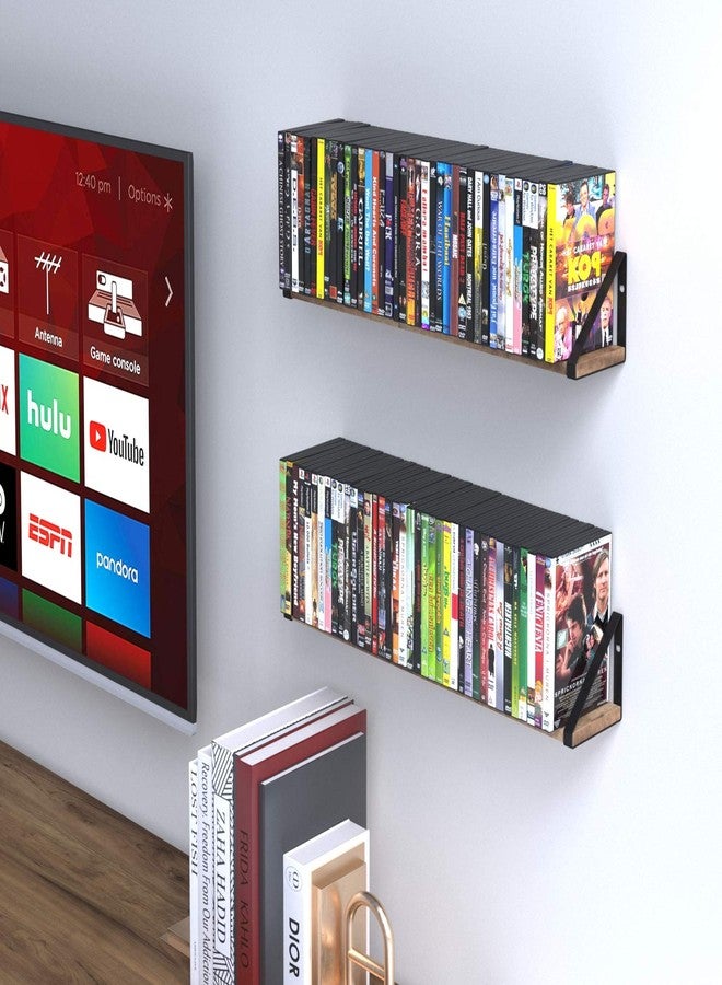 والنيتشر أرفف عائمة من Wallniture Ponza لتزيين جدران غرفة المعيشة، أرفف كتب خشبية جدارية مقاس 24 بوصة، رف تخزين أقراص DVD، ديكور غرفة النوم والحمام، لون طبيعي محروق، طقم من قطعتين - Image 2