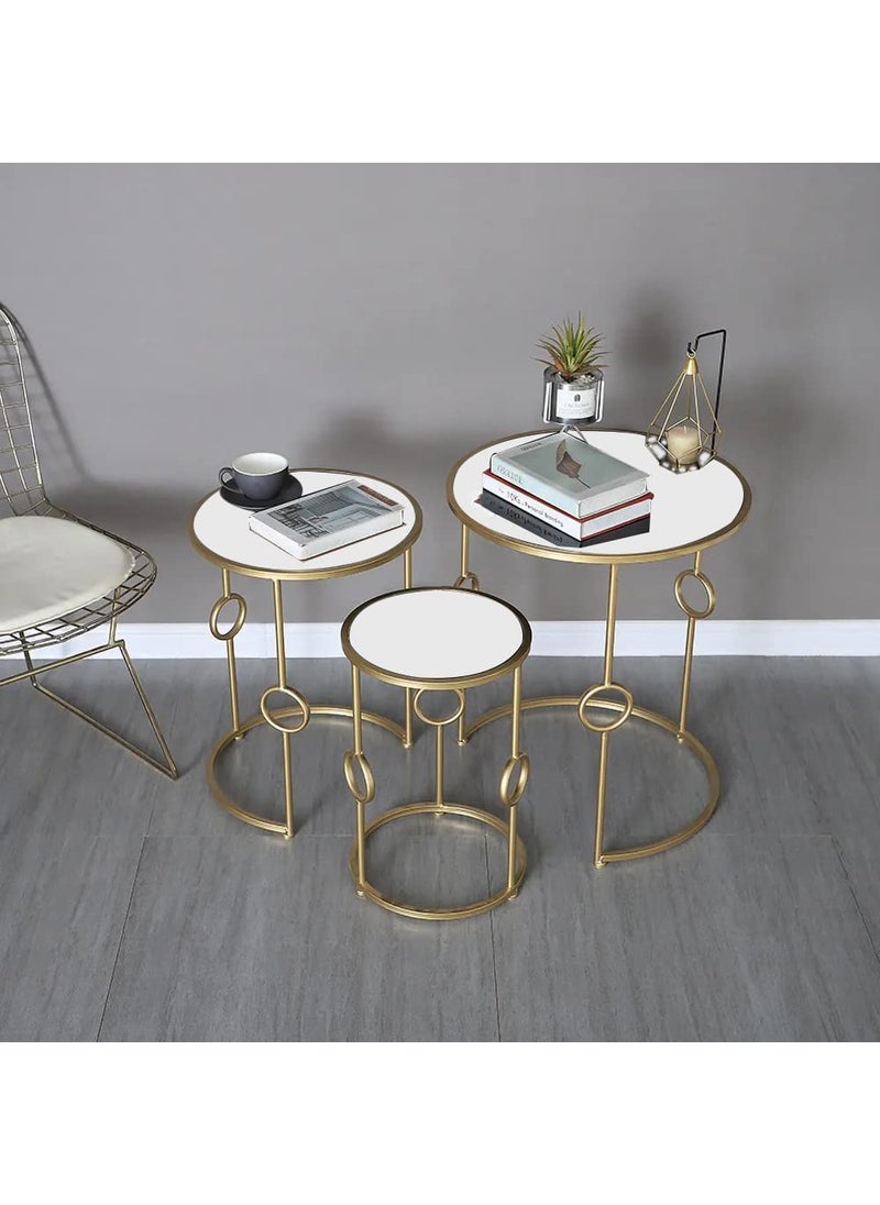 Device Bas with BROWN ART SHOPPEE Brown Arts Shoppee Square Coffee Table Simple Modern Small Round Table MDF Top Metal Table Living Room SofaGolden White Set of 3 