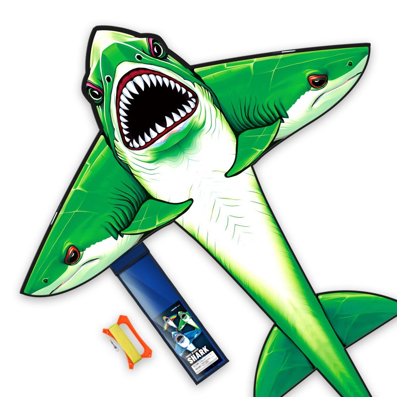 SGftre Complete Kite with Handle, Line & Accessories,Easy to Fly for Kids & Adults, Perfect for Beach, Park, Family Outdoor Activities (Green Shark, 1) - Image 1