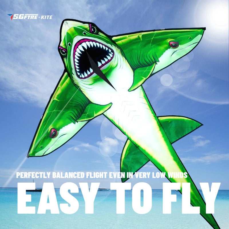 SGftre Complete Kite with Handle, Line & Accessories,Easy to Fly for Kids & Adults, Perfect for Beach, Park, Family Outdoor Activities (Green Shark, 1) - Image 5