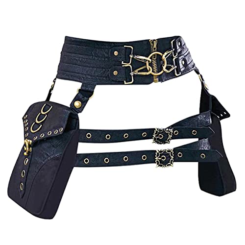 Valentoria Waist Bag Belt Purse Fanny Pack Crossbody Motorcycle Hiking Phone Holder Wallet Vintage Leather Casual Fashion Daypack Gothic Festival Costume Hip Pouch for Women Men (Com) - Image 1