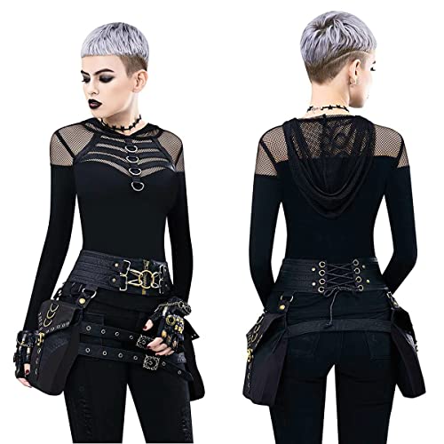 Valentoria Waist Bag Belt Purse Fanny Pack Crossbody Motorcycle Hiking Phone Holder Wallet Vintage Leather Casual Fashion Daypack Gothic Festival Costume Hip Pouch for Women Men (Com) - Image 5