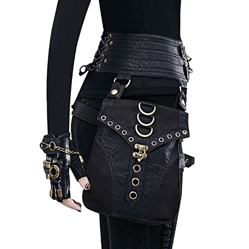 Valentoria Waist Bag Belt Purse Fanny Pack Crossbody Motorcycle Hiking Phone Holder Wallet Vintage Leather Casual Fashion Daypack Gothic Festival Costume Hip Pouch for Women Men (Com) - Image 4