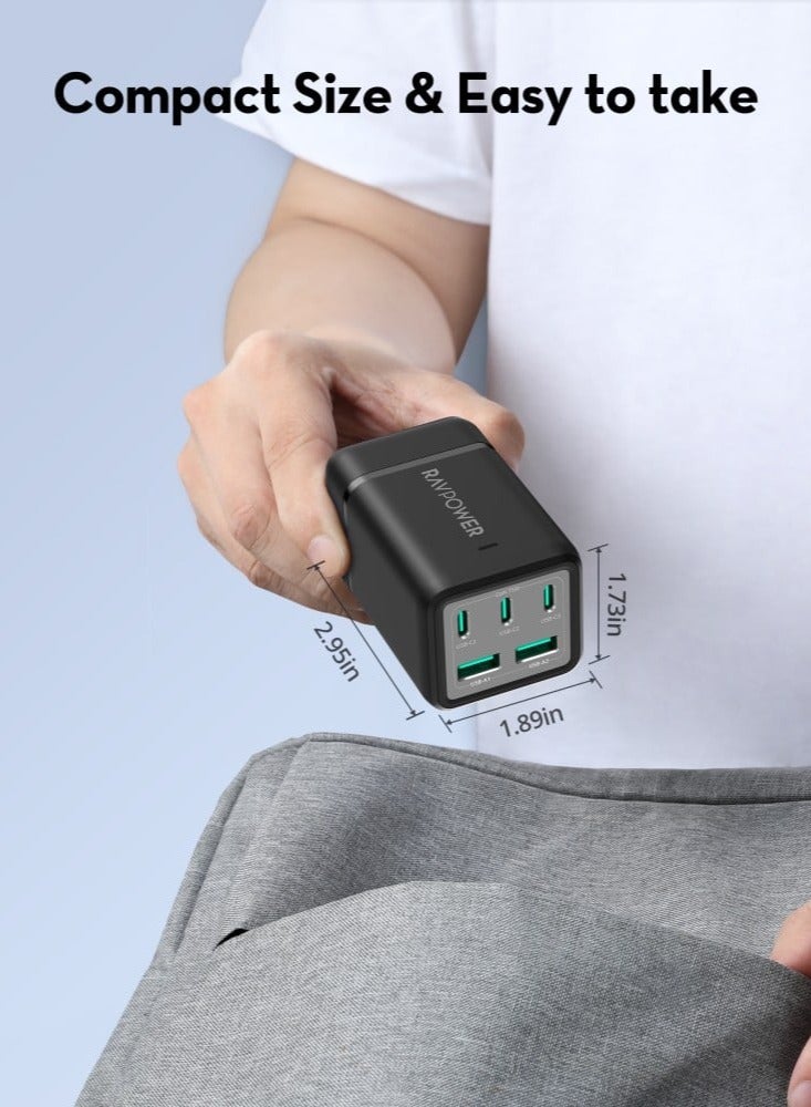 راف باور شاحن السفر RP-PC1045 PD GaN 75W بخمسة منافذ - Image 2