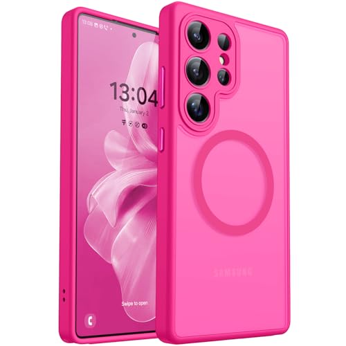 CANSHN Designed for Samsung Galaxy S23 Ultra Case Full Camera Protection Compatible with MagSafe Translucent Matte Shockproof Protective Phone Cover 68 Inch Hot Pink - Image 1