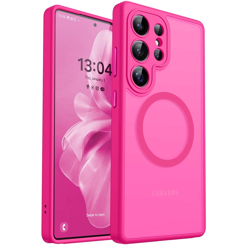 CANSHN Designed for Samsung Galaxy S23 Ultra Case Full Camera Protection Compatible with MagSafe Translucent Matte Shockproof Protective Phone Cover 68 Inch Hot Pink - Image 2
