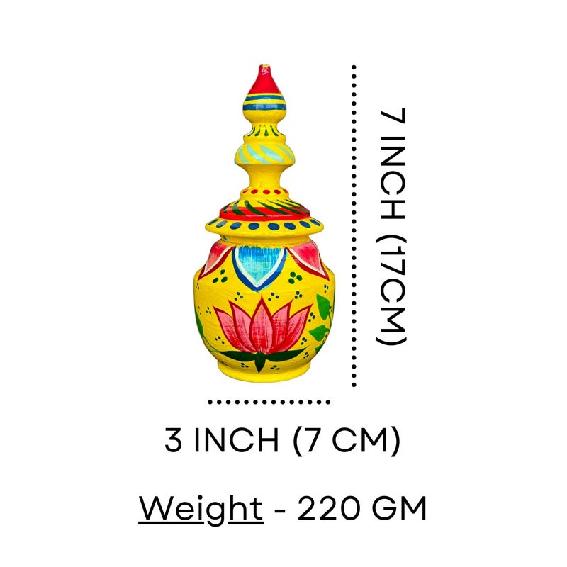 Salvus App SOLUTIONS Salvus APP SOLUTIONS Wooden Lotus designed Sindoor DibbiSindoor Box Handmade Traditional Sindoor Storage Container Yellow Color_3x7 Inch  - Image 2