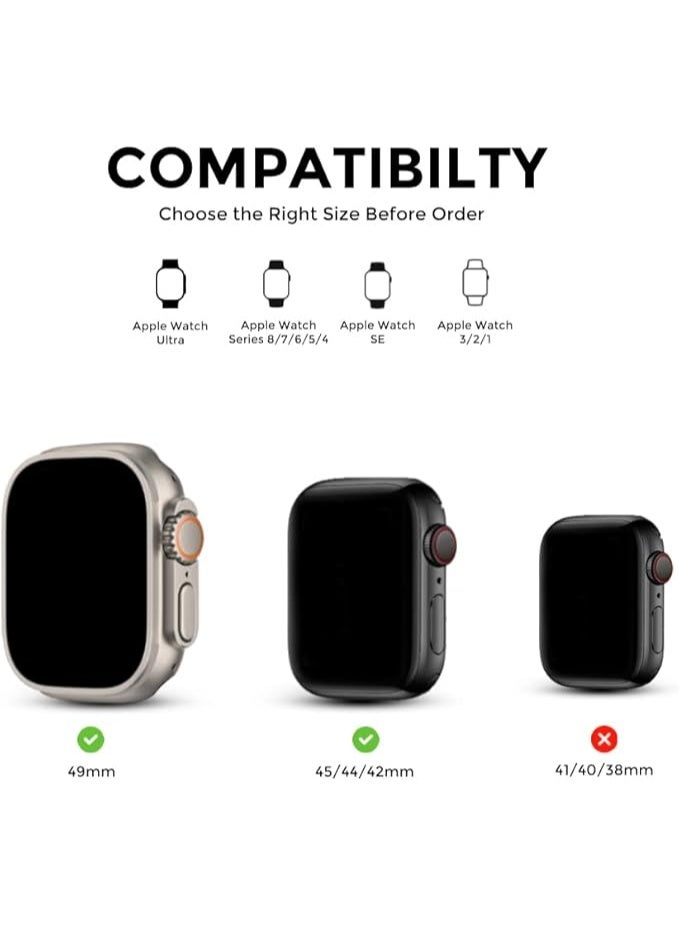 Leather Band Compatible with Apple Watch Ultra/Ultra 2 49mm 45mm 44mm 42mm for Men Women, Leather Replacement Wristband Strap for Apple Watch Ultra Series 9 8 7 6 5 4 3 2 1 SE - Brown - Image 3