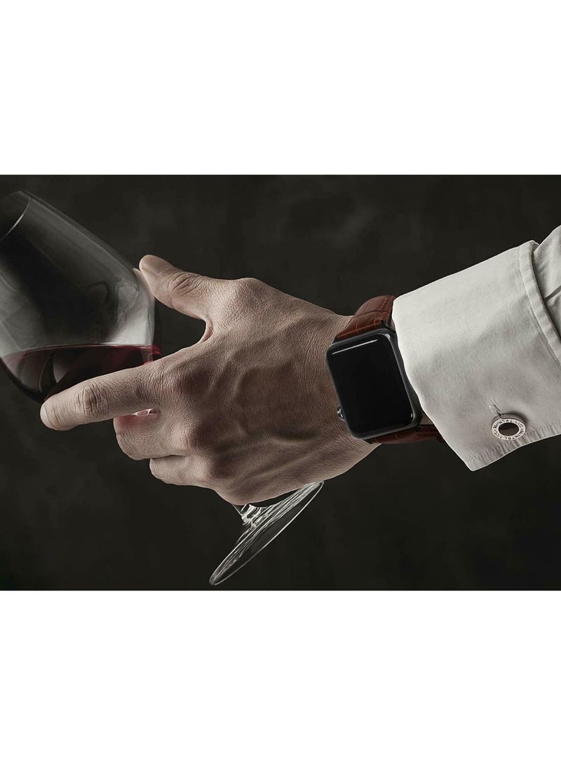 Leather Band Compatible with Apple Watch Ultra/Ultra 2 49mm 45mm 44mm 42mm for Men Women, Leather Replacement Wristband Strap for Apple Watch Ultra Series 9 8 7 6 5 4 3 2 1 SE - Brown - Image 4