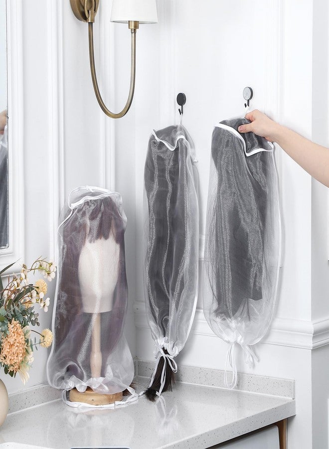 Loopeer 6 Pcs Wig Storage Bags Adjustable Wig Bag with Drawstring Portable Travel Organizer for keep from Dirt Dust(White) - Image 3