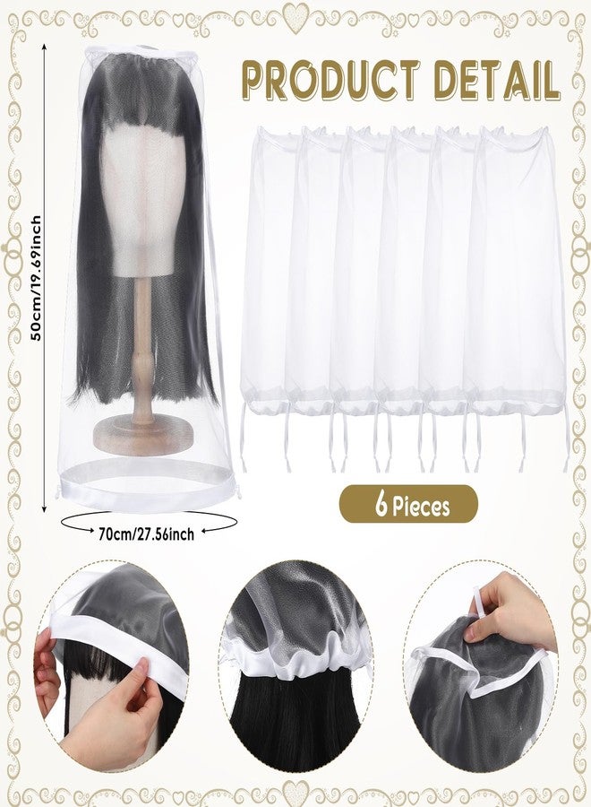 Loopeer 6 Pcs Wig Storage Bags Adjustable Wig Bag with Drawstring Portable Travel Organizer for keep from Dirt Dust(White) - Image 2