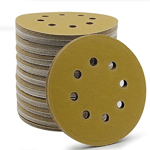 Mestool 5-Inch 8-Hole Hook and Loop Sanding Discs, Orbital Sander Sandpaper Discs, 100 Pieces Round Sandpaper Set, 180 Grit - Image 1