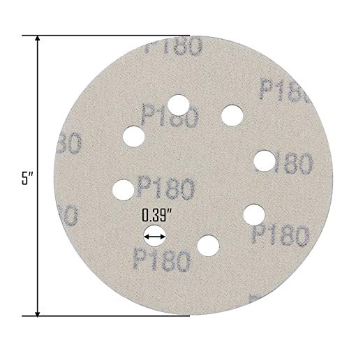Mestool 5-Inch 8-Hole Hook and Loop Sanding Discs, Orbital Sander Sandpaper Discs, 100 Pieces Round Sandpaper Set, 180 Grit - Image 2