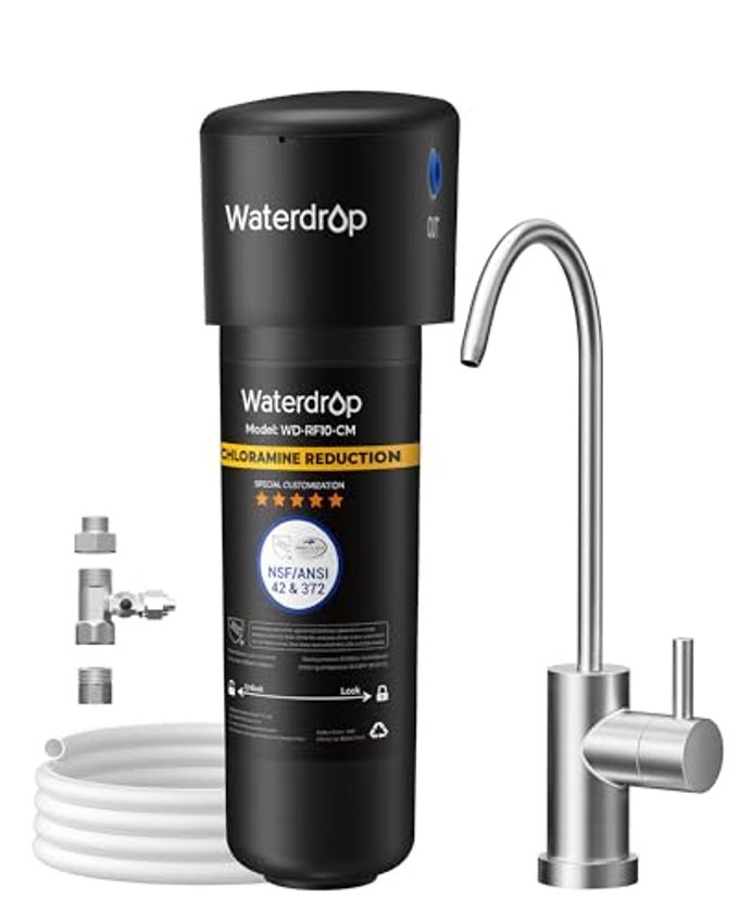 Waterdrop 10UB-CM 6 Months Under Sink Water Filter (Include: System+ ) for 99% Chloramine Reduce- Ideal for California, Florida and Washington- NSF/ANSI 42 Certified- with Faucet