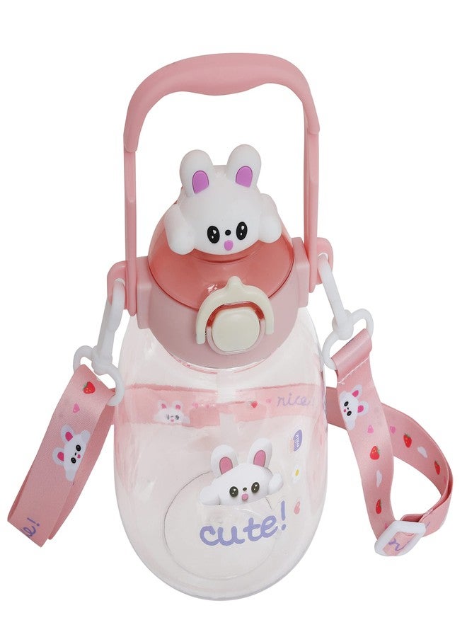 CherryBox Cute BPA Free Large Capacity Plastic Cool Water Bottle with Pop-up Lip and Shoulder Strap with DIY Stickers (Pink) - Image 3