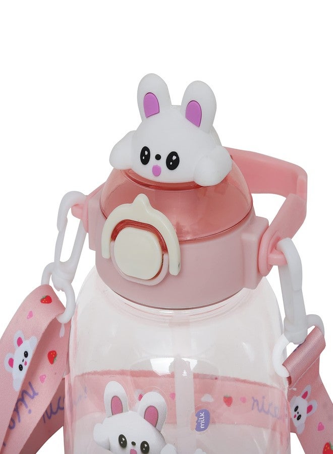 CherryBox Cute BPA Free Large Capacity Plastic Cool Water Bottle with Pop-up Lip and Shoulder Strap with DIY Stickers (Pink) - Image 2