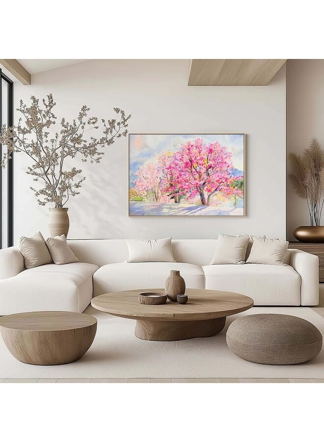 هوم جاليري صورة تجريدية مؤطرة لشجرة الكرز البرية من جبال الهيمالايا في الصباح. - Image 2