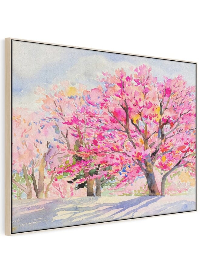 هوم جاليري صورة تجريدية مؤطرة لشجرة الكرز البرية من جبال الهيمالايا في الصباح. - Image 5