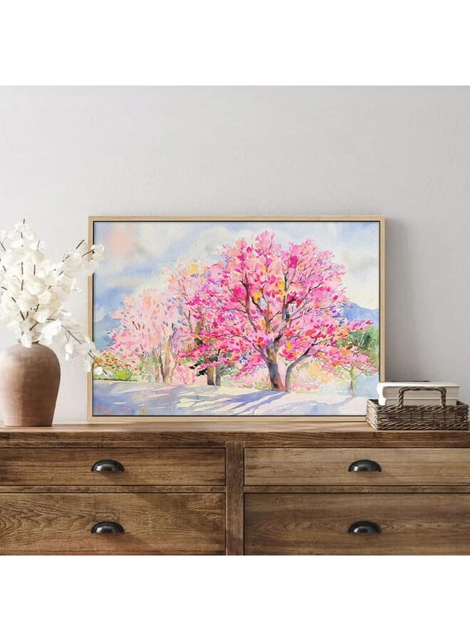 هوم جاليري صورة تجريدية مؤطرة لشجرة الكرز البرية من جبال الهيمالايا في الصباح. - Image 4