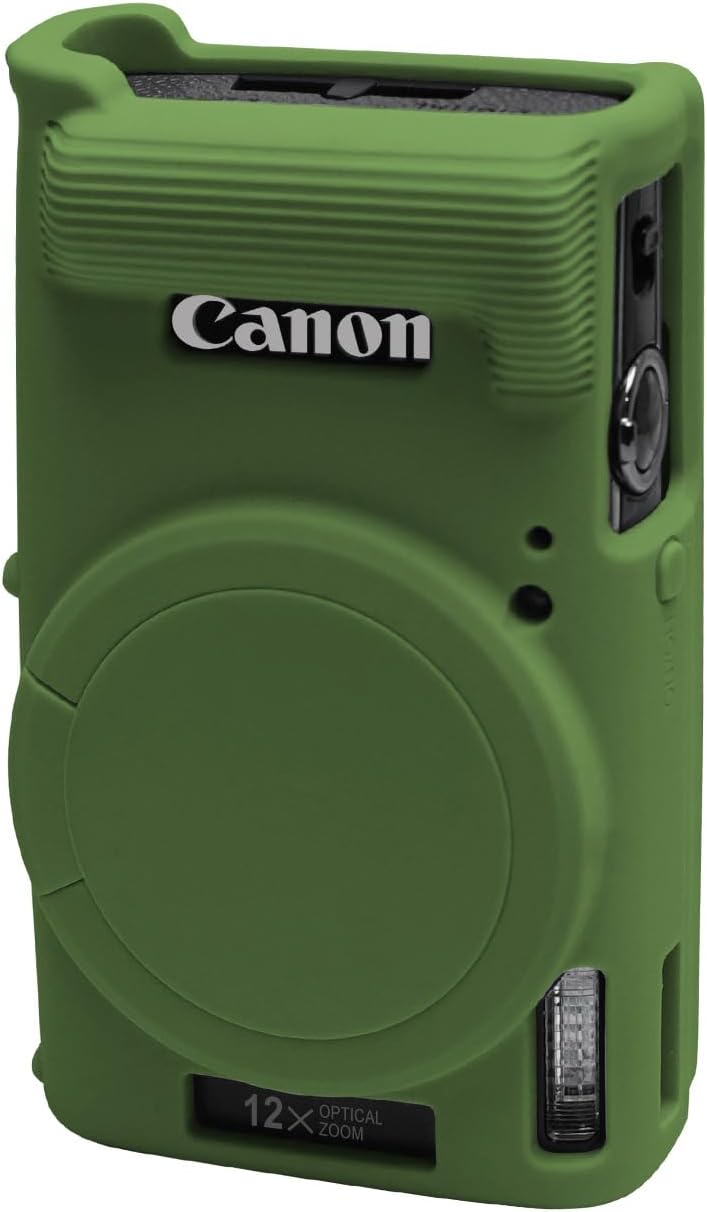 إيزي هود حافظة لكاميرا Canon PowerShot IXY 650/ELPH 360، غطاء كاميرا سيليكون ناعم مع غطاء عدسة قابل للإزالة، حافظة واقية رفيعة مضادة للخدش لحمل الكاميرا، غطاء جلدي لجسم الكاميرا (أخضر) - Image 1