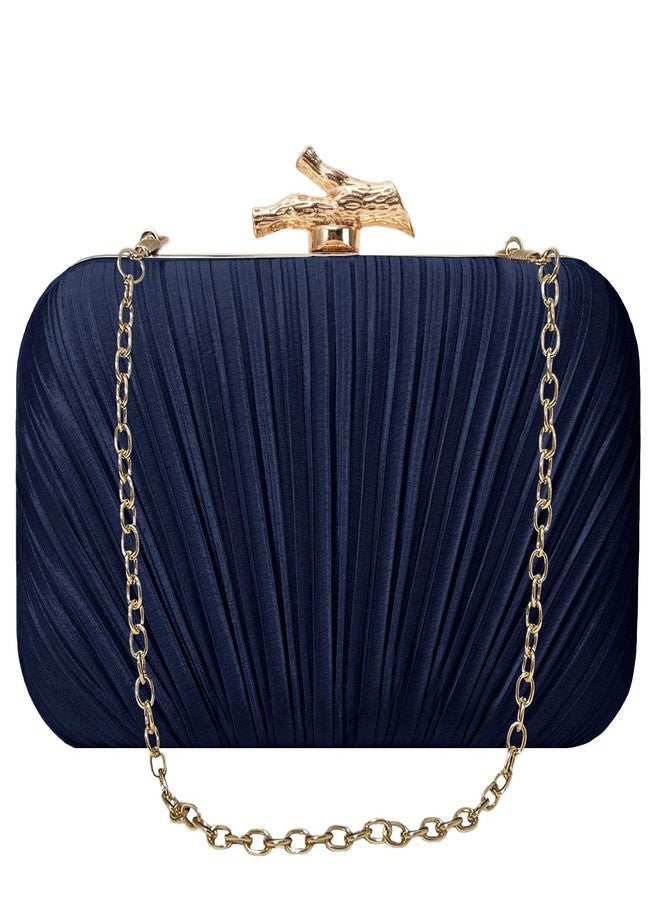 MR. MR Clutch Purses for Women Evening Bag Satin Pleated Evening Bags for Women Formal Wedding Party Cocktail Purse, Navy Blue - Image 3