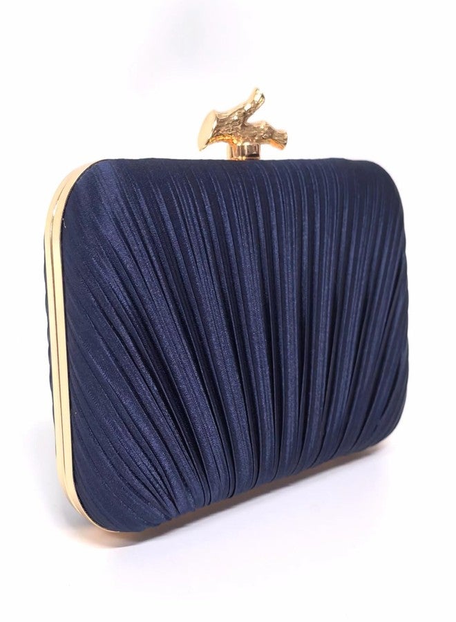 MR. MR Clutch Purses for Women Evening Bag Satin Pleated Evening Bags for Women Formal Wedding Party Cocktail Purse, Navy Blue - Image 5