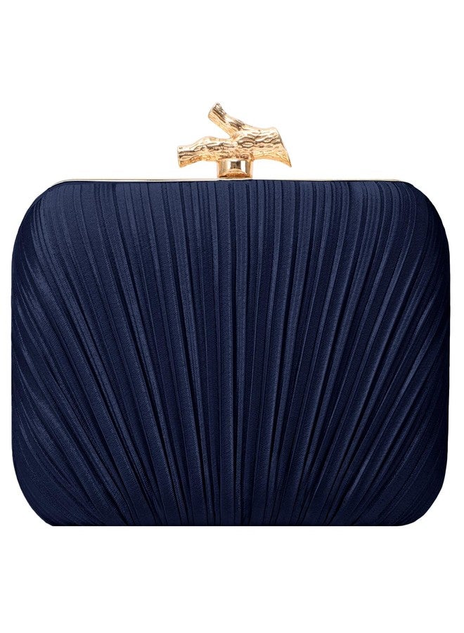 MR. MR Clutch Purses for Women Evening Bag Satin Pleated Evening Bags for Women Formal Wedding Party Cocktail Purse, Navy Blue - Image 1