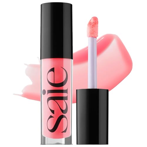 Saie Glossybounce Hydrating Lip Gloss and Tinted Lip Oil Hybrid with Hyaluronic Acid Jojoba Oil for NonSticky UltraShiny Plump Soft Lips Everyday Makeup Essential Burst 17 oz - Image 1