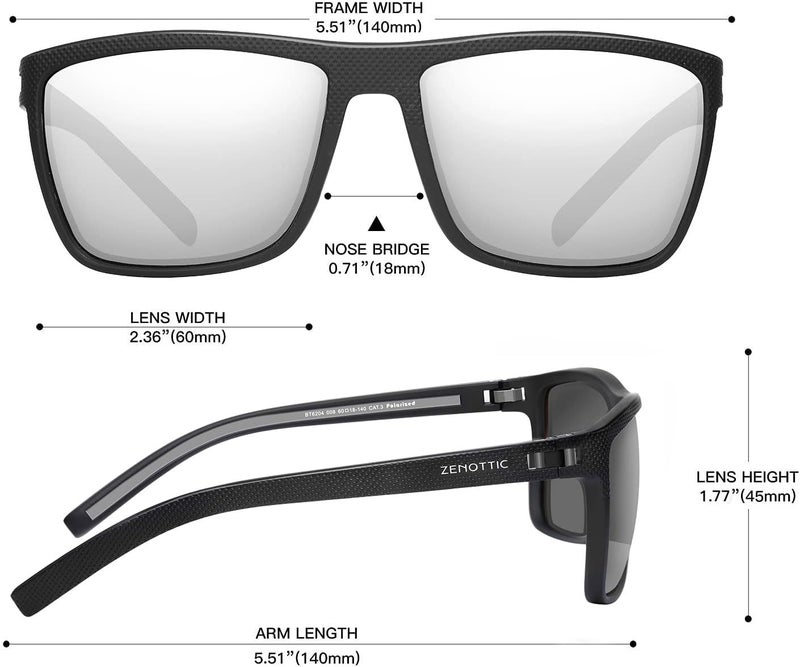 نظارات شمسية مستقطبة من ZENOTTIC للرجال، إطار خفيف الوزن من TR90، حماية UV400، نظارات شمسية مربعة - Image 3