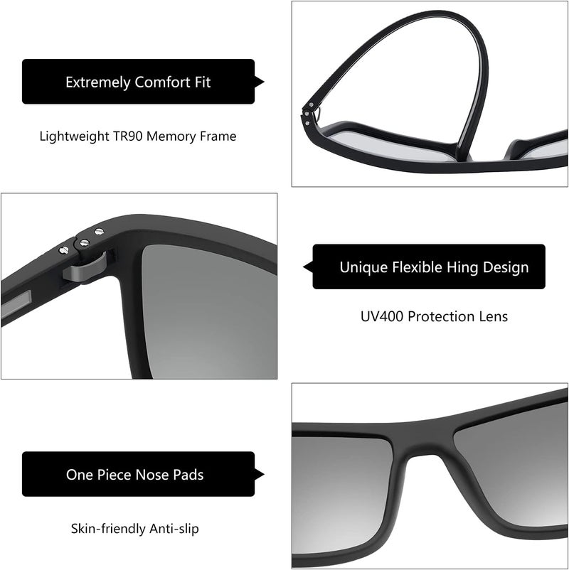نظارات شمسية مستقطبة من ZENOTTIC للرجال، إطار خفيف الوزن من TR90، حماية UV400، نظارات شمسية مربعة - Image 4