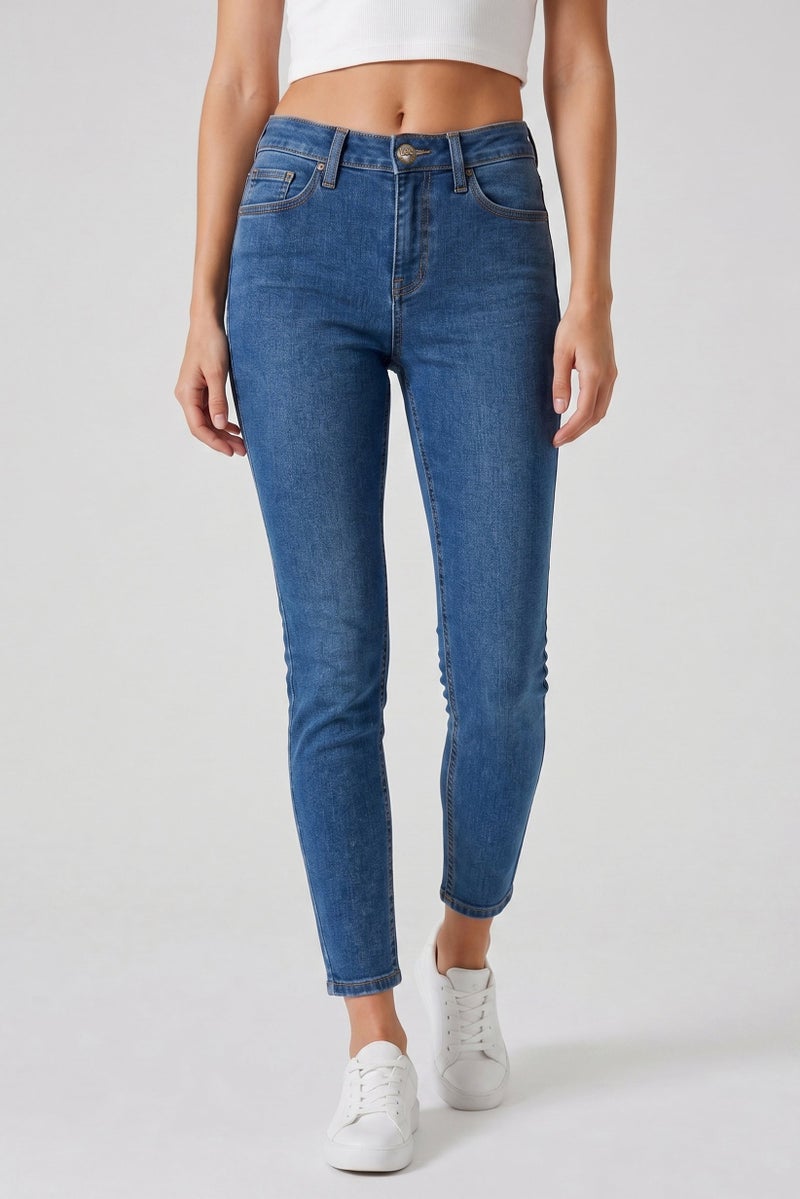 LEE Women Skinny Fit Washed Stretchable Denim Jeans, Blue - Image 1