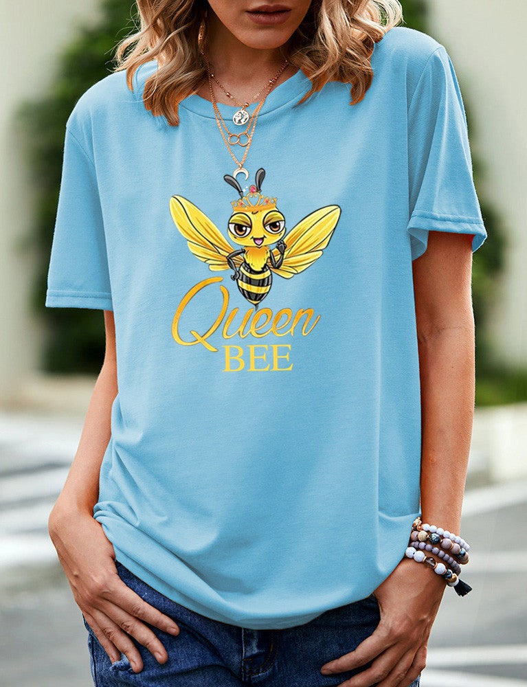 Wish Independent Station Bee Pattern Printed Short Sleeve T-Shirt For Women - Image 1