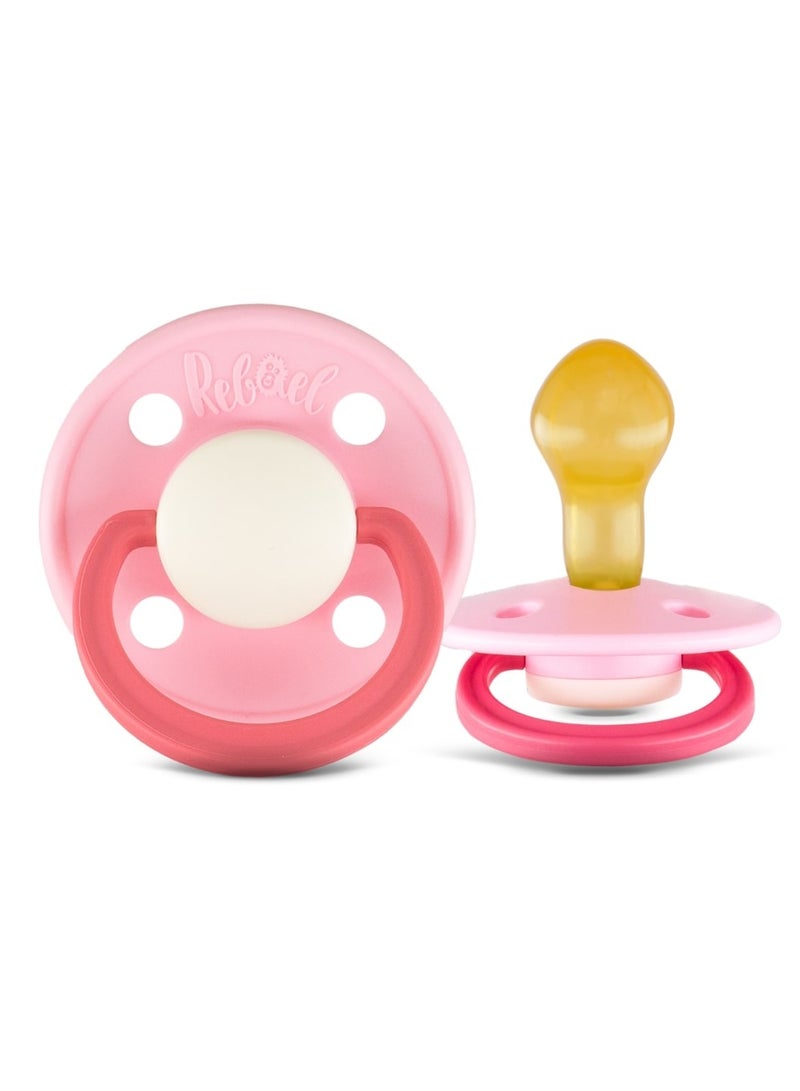 Rebael Fashion Natural Rubber Round Pacifier Size 2 - Baby 6M+ (2-pack) - HotPearlyFlamingo/RisingPearlyLobster - Image 2