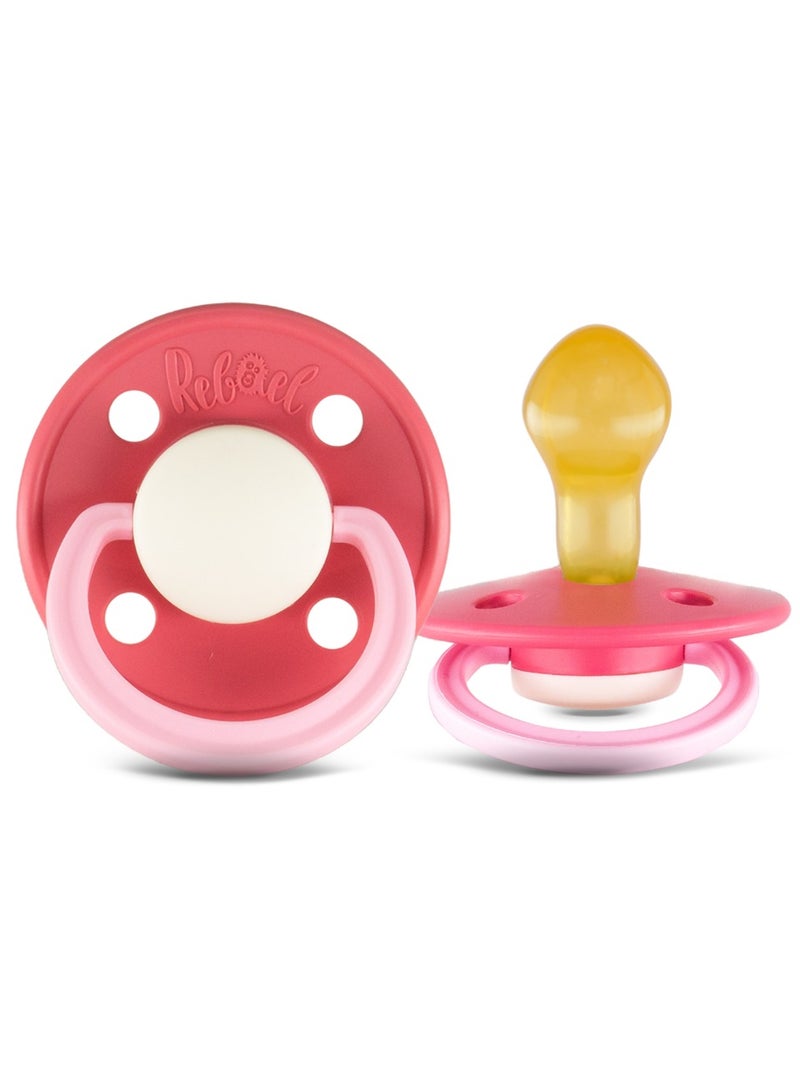 Rebael Fashion Natural Rubber Round Pacifier Size 2 - Baby 6M+ (2-pack) - HotPearlyFlamingo/RisingPearlyLobster - Image 3