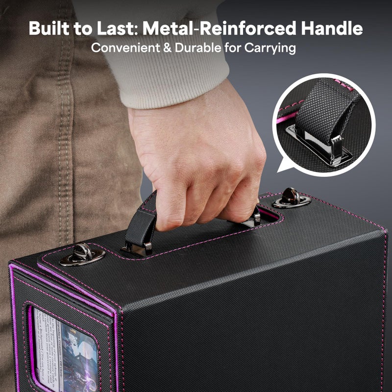 Kabinka Commander Deck Box for MTG with Handle, Multi Deck Case with Large Dice Tray Fits 400+ Double-Sleeved Cards, 5 IN 1 TCG Card Storage Box with Commander Display, 35PT Card Holder (Black Purple) - Image 2