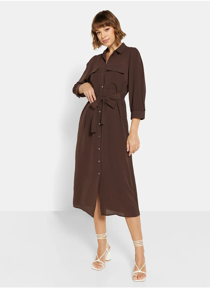 اونلي Belted Midi Shirt Dress