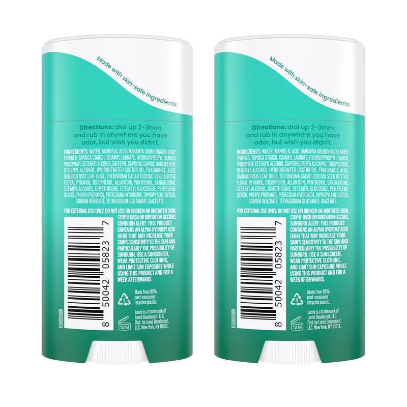 Lume Whole Body Deodorant - Invisible Cream Stick - 72 Hour Odor Control - Aluminum Free, Baking Soda Free, Skin Safe - 2.2 Ounce (Pack of 2) (Minted Cucumber) - Image 2