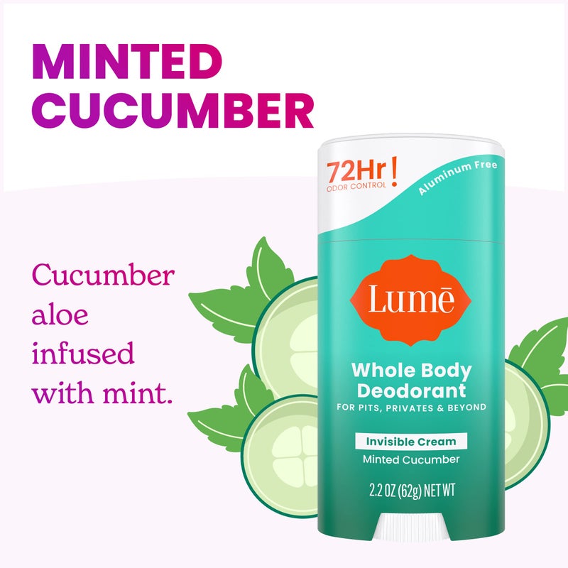Lume Whole Body Deodorant - Invisible Cream Stick - 72 Hour Odor Control - Aluminum Free, Baking Soda Free, Skin Safe - 2.2 Ounce (Pack of 2) (Minted Cucumber) - Image 4