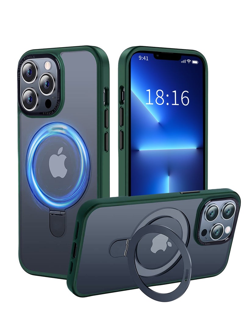 INFOSUN iPhone 13 Pro Max Case with Magnetic Invisible Stand Cover Shockproof and Anti-Yellow Slim Thin Translucent Matte Protective MagSafe Case for Apple iPhone 13 Pro Max 6.7 inch - Green  - Image 1