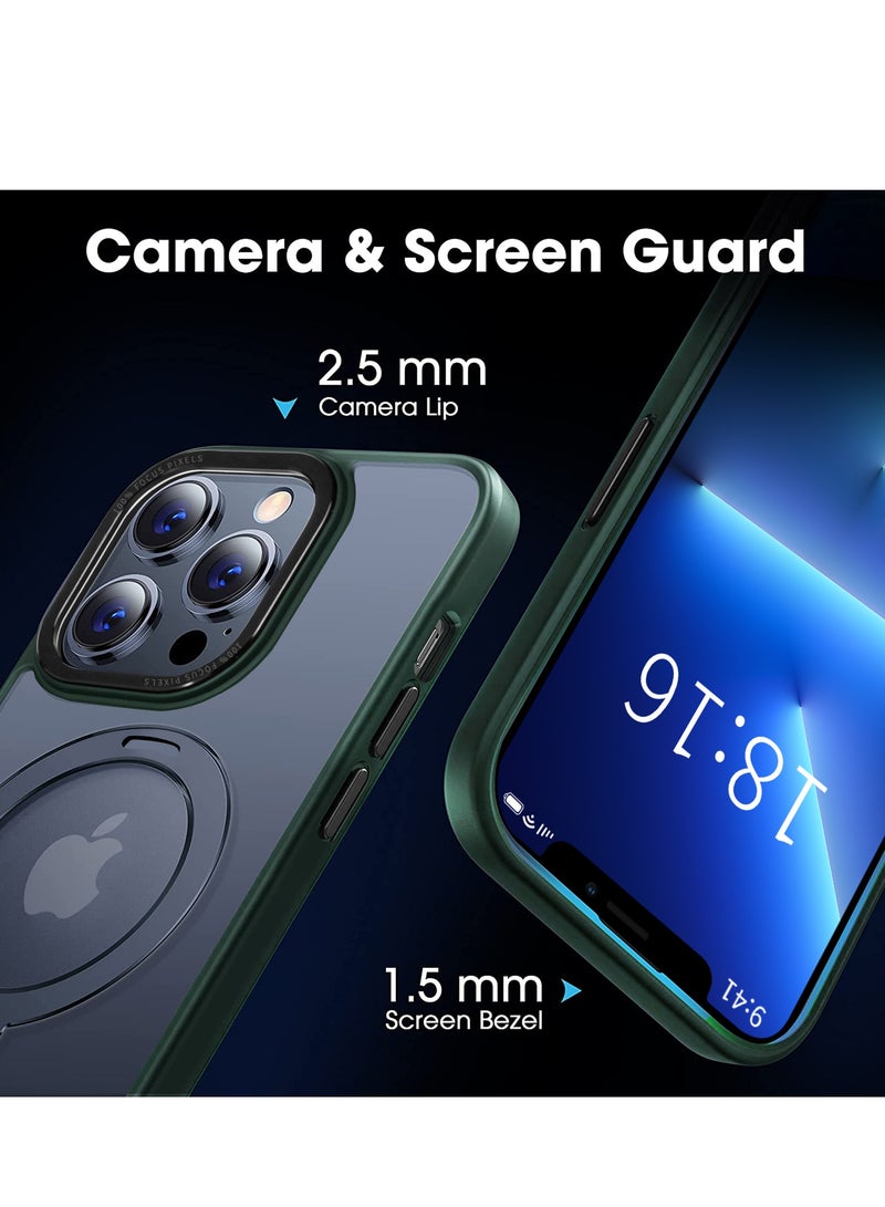 INFOSUN iPhone 13 Pro Max Case with Magnetic Invisible Stand Cover Shockproof and Anti-Yellow Slim Thin Translucent Matte Protective MagSafe Case for Apple iPhone 13 Pro Max 6.7 inch - Green  - Image 5