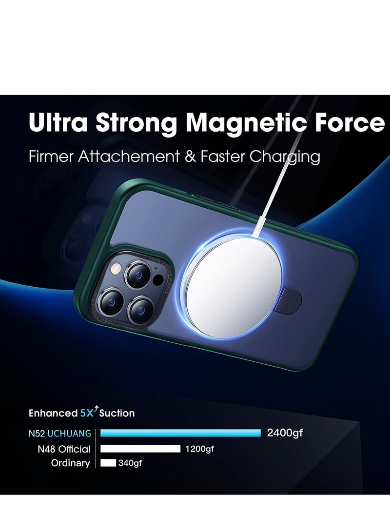 INFOSUN iPhone 13 Pro Max Case with Magnetic Invisible Stand Cover Shockproof and Anti-Yellow Slim Thin Translucent Matte Protective MagSafe Case for Apple iPhone 13 Pro Max 6.7 inch - Green  - Image 2