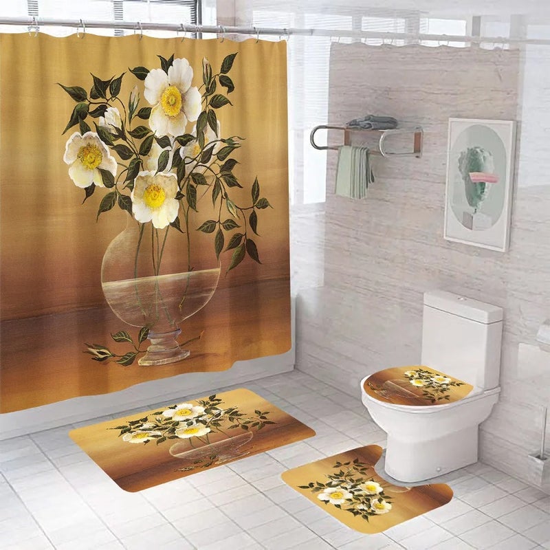 Y&D 4 Piece Printing Girl Fashion Red Beauty Luxury Designer Game Set Shower Curtain Rugs Complete Bathroom Set - Image 1