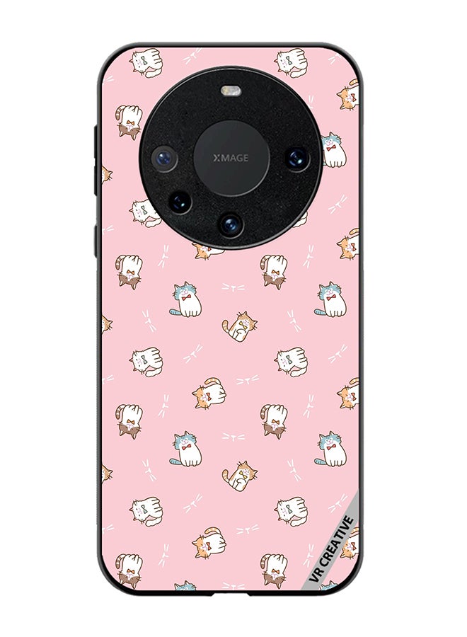 VR CREATIVE Protective Case Cover For Huawei Mate 60 Pro Plus Cartoon Cat Design On Pink Design Multicolour - Image 1