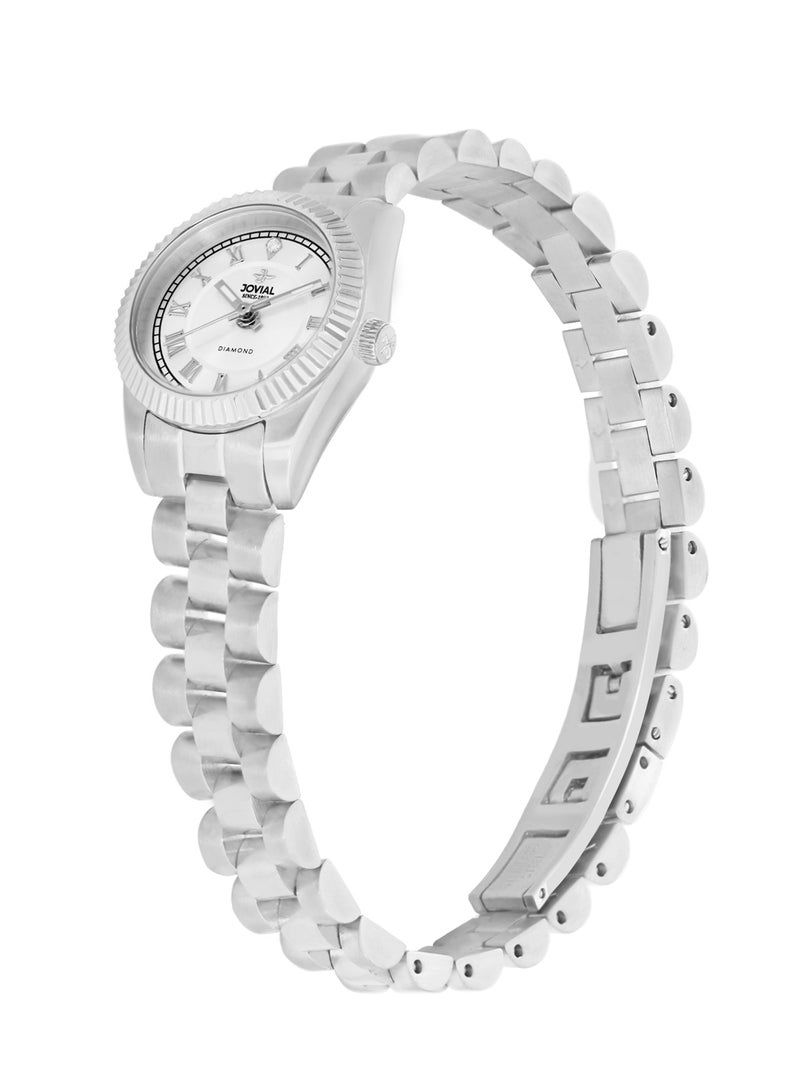Jovial Women's Fashion metal band watch, 21mm, White Dial with Diamond - Image 2