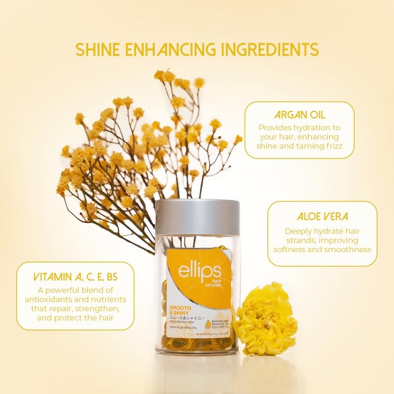 Ellips Hair Oil Smooth & Shiny, 50 Capsules - Hair Heat Protectant Oil for Frizzy Hair - With Vitamin B5 - Image 5
