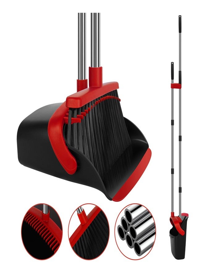 UDUK Broom and Dustpan Set, Heavy Duty Large Household Broom with Dustpan Combo Set, 55 Inch Long Handle, Red Dust Pan Combo Set for Home - Image 1