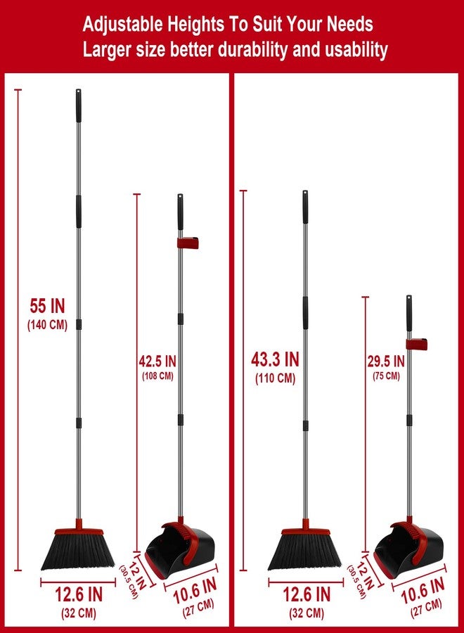 UDUK Broom and Dustpan Set, Heavy Duty Large Household Broom with Dustpan Combo Set, 55 Inch Long Handle, Red Dust Pan Combo Set for Home - Image 4