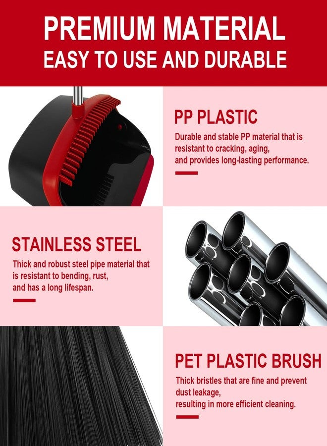 UDUK Broom and Dustpan Set, Heavy Duty Large Household Broom with Dustpan Combo Set, 55 Inch Long Handle, Red Dust Pan Combo Set for Home - Image 2